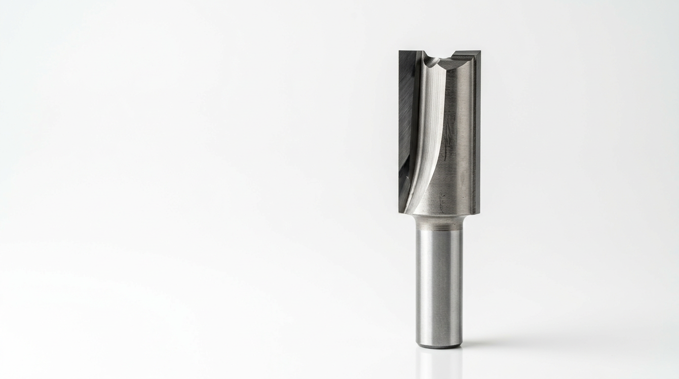 Straight router bit with vertical carbide-tipped flutes for wood routing