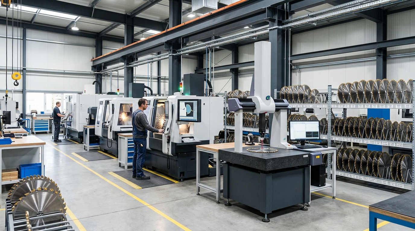 Vertically integrated China woodworking tools supplier factory with CNC grinding and quality control stations