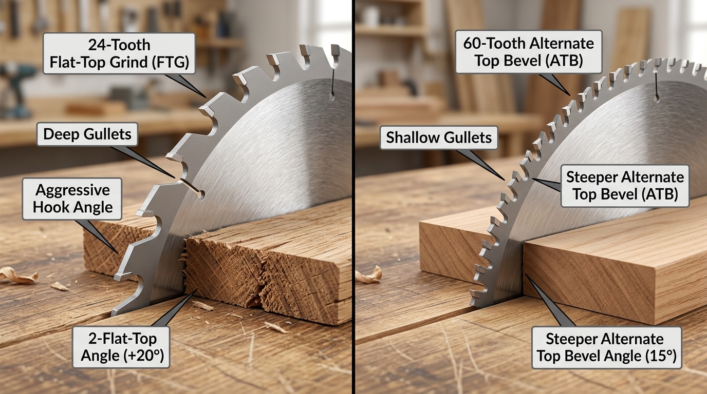 difference between rip and crosscut saw blade tooth geometry comparison