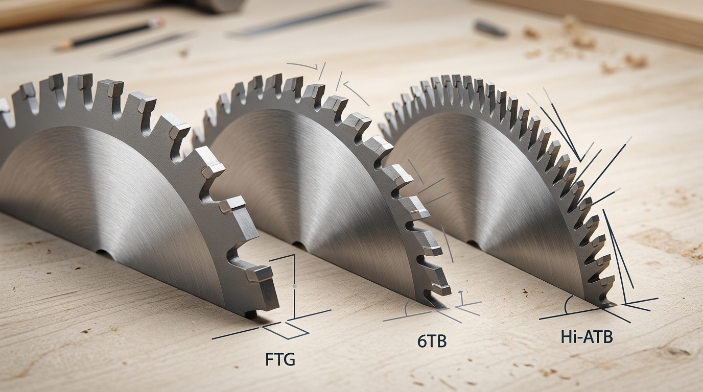Saw blade tooth count and geometry comparison for reducing chipping when cutting plywood