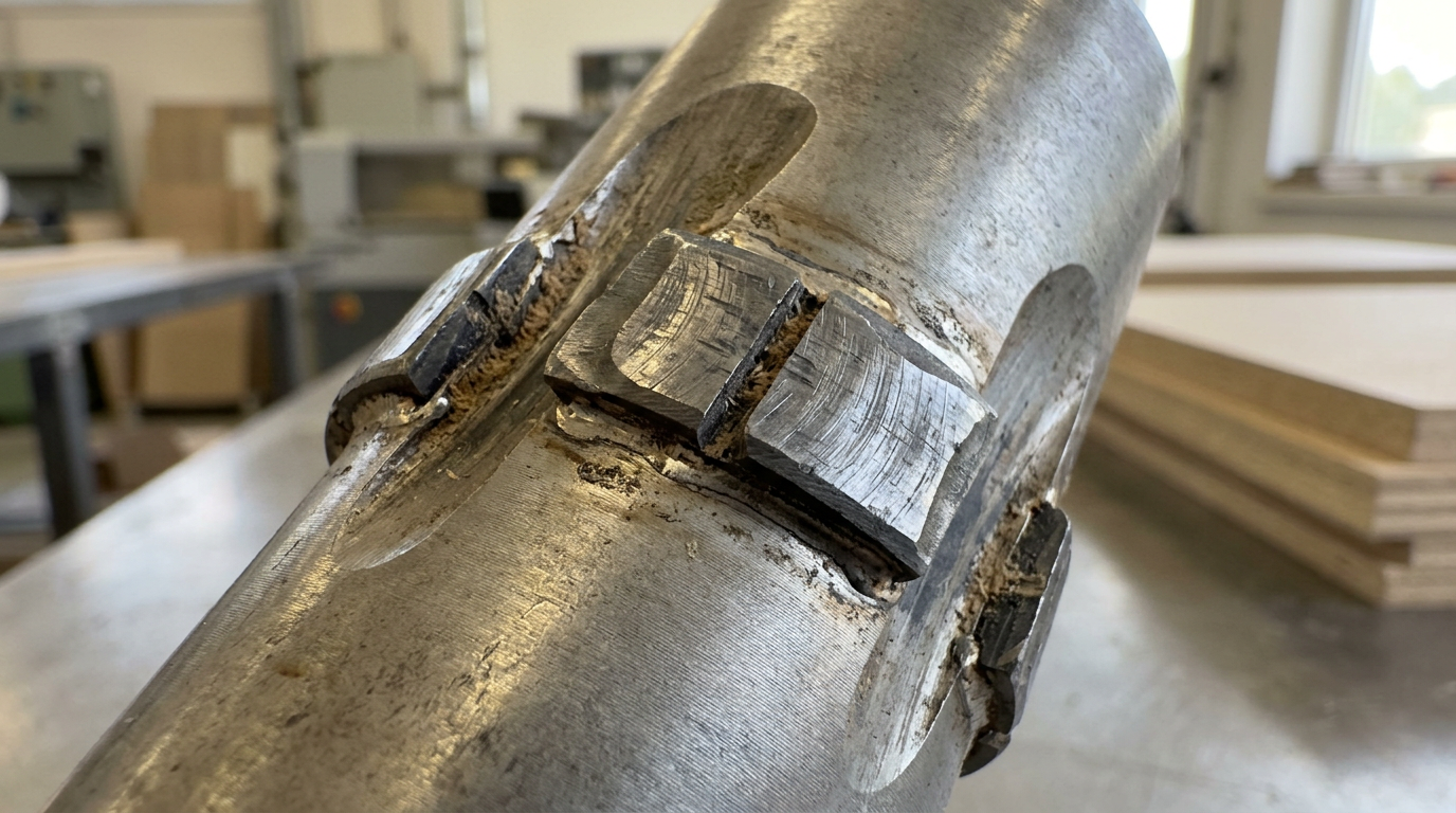 diamond-tipped pre-milling cutter for edge banding machine showing brazed segments and wear pattern