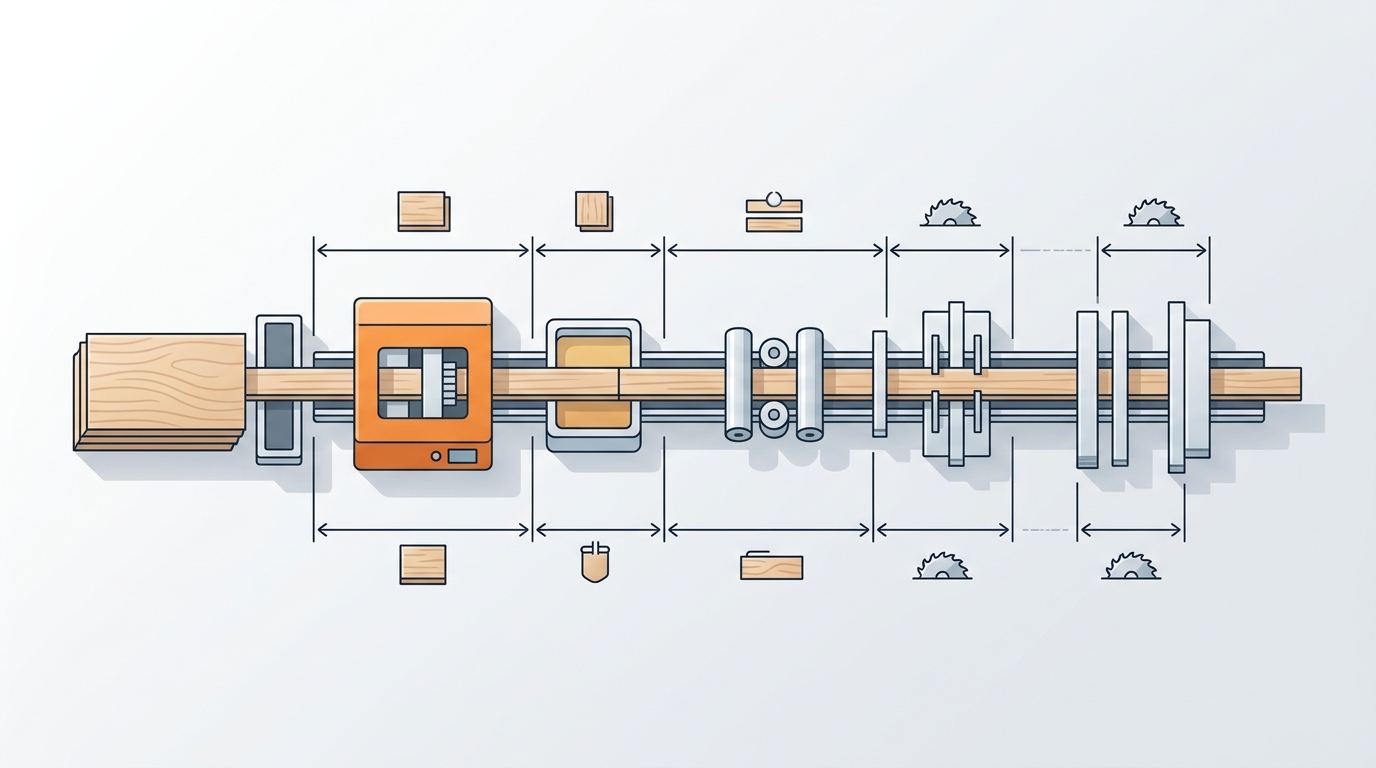 pre-milling cutter position diagram in edgebanding machine showing unit location before glue pot