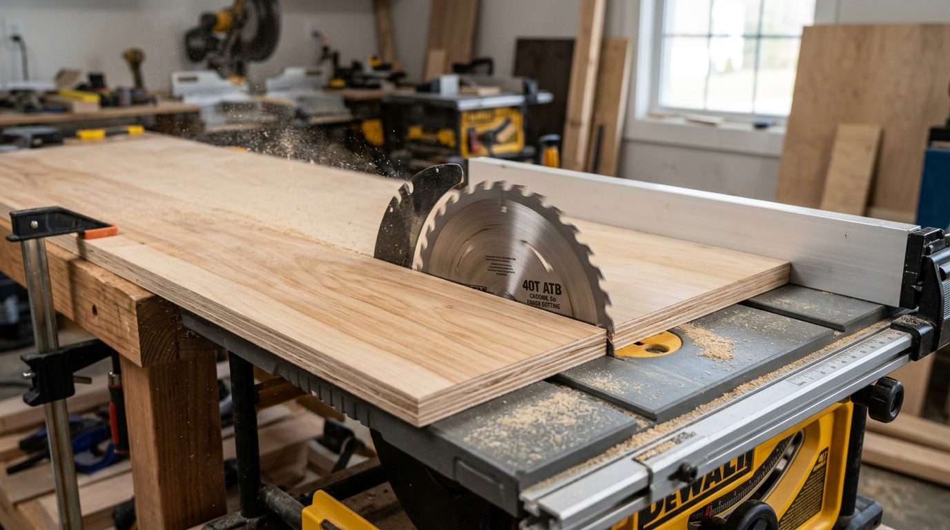 40 tooth ATB circular saw blade cutting plywood as general purpose workhorse