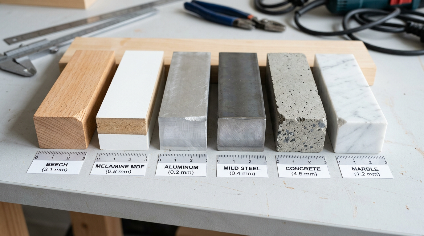 Silent Saw Blades cut quality comparison across six materials showing chip-out and edge finish