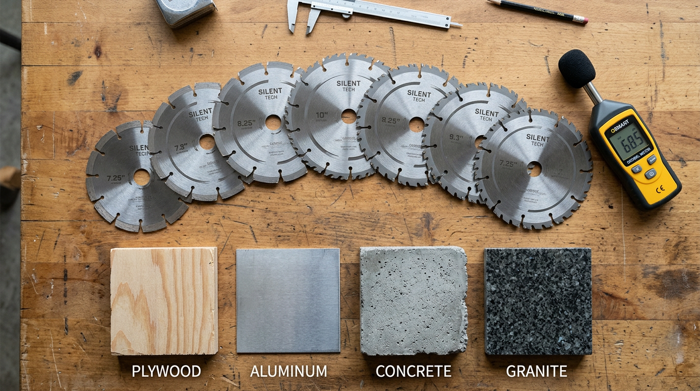 Seven silent saw blades tested for noise reduction and cut quality comparison