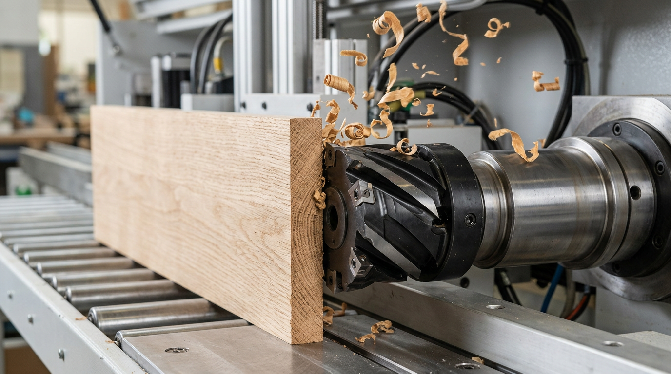 Pre-milling cutter geometry matched to edge bander operation on solid oak