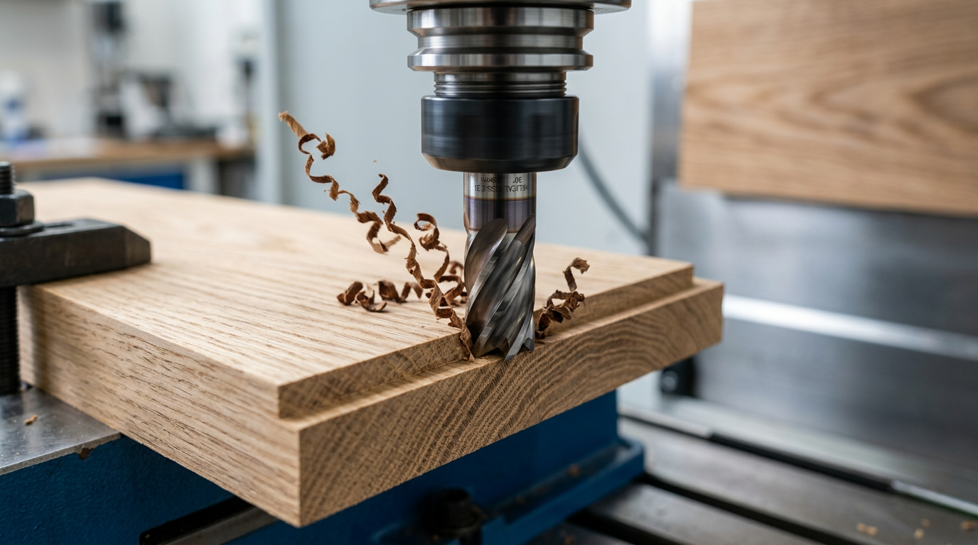 Helical pre-milling cutter geometry and flute count for solid wood edge machining