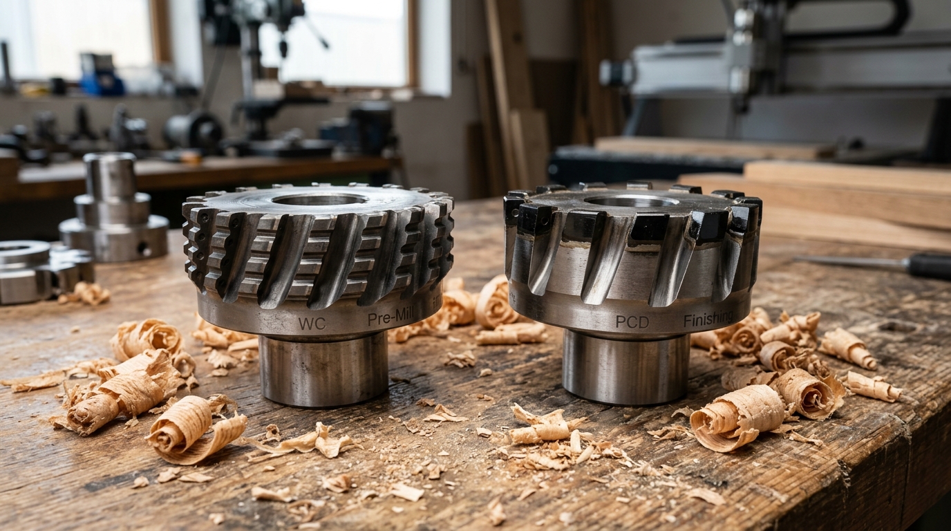 Carbide vs PCD pre-milling cutter comparison for solid wood selection factors