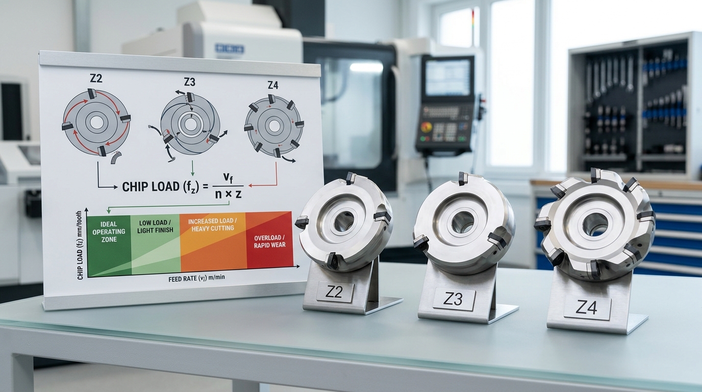 Pre-milling cutter Z2 Z3 Z4 tooth configuration diagram with chip load formula