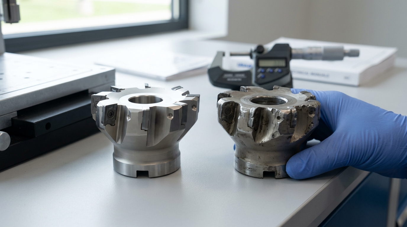 new versus worn pre-milling cutter showing lifespan difference