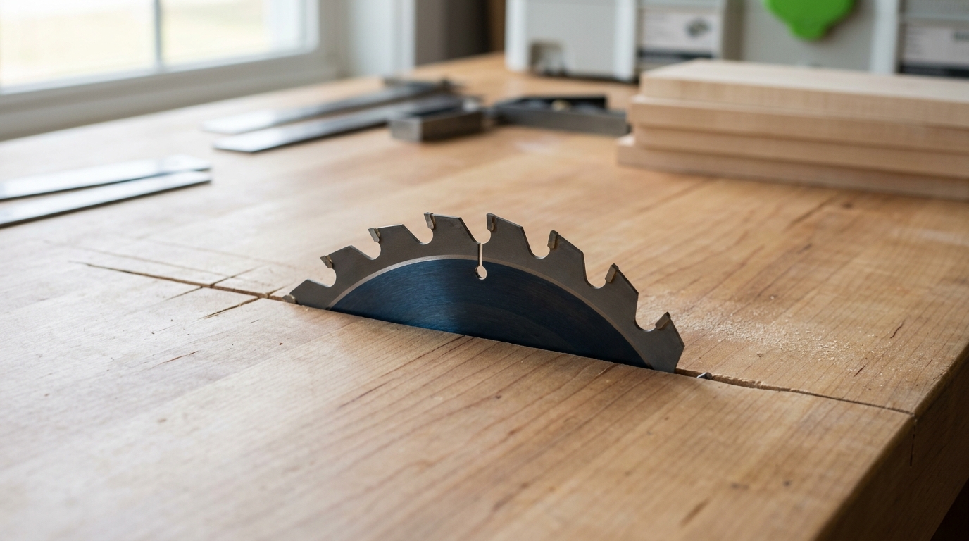 combination saw blade for general woodworking displaying ATB and raker teeth hybrid design
