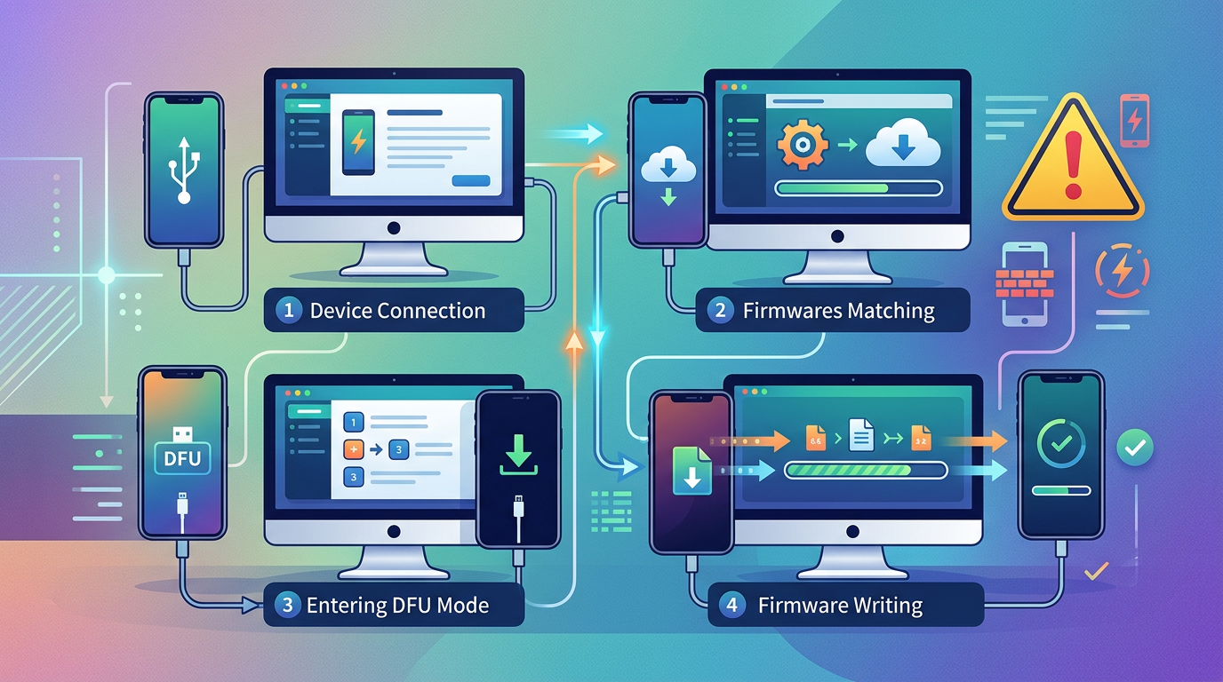 爱思助手一键刷机操作流程与安全风险提示示意图