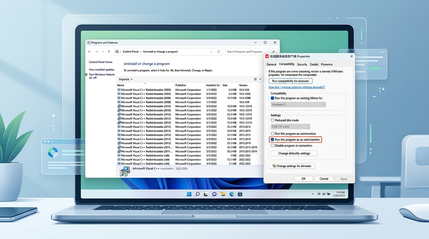 电脑端有道翻译崩溃排查:检查VC++运行库与管理员权限设置