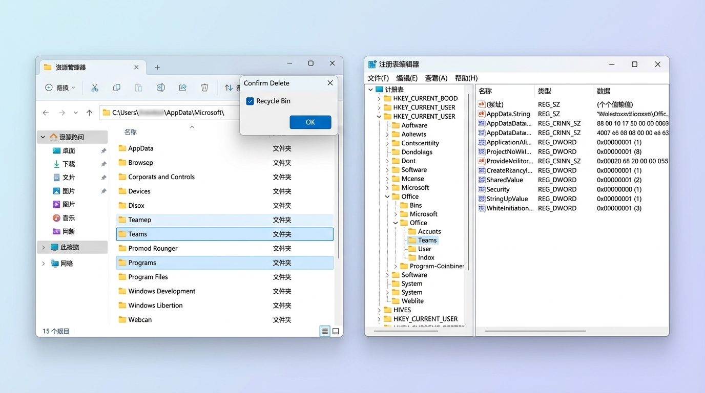 清理旧版Teams残留文件和注册表项的操作界面