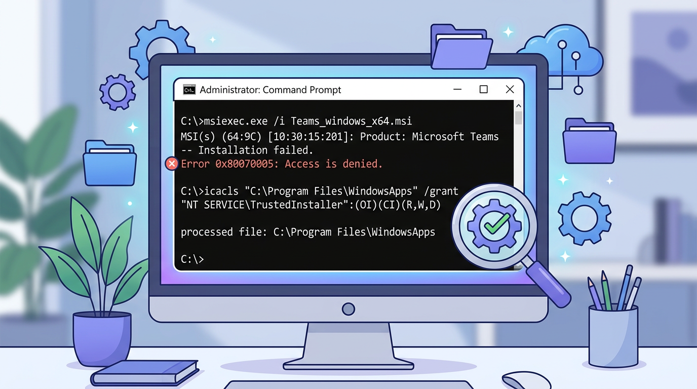 Teams安装错误代码0x80070005权限不足的命令行修复步骤