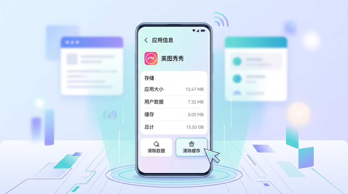 手机端美图秀秀清除缓存排查闪退步骤示意图
