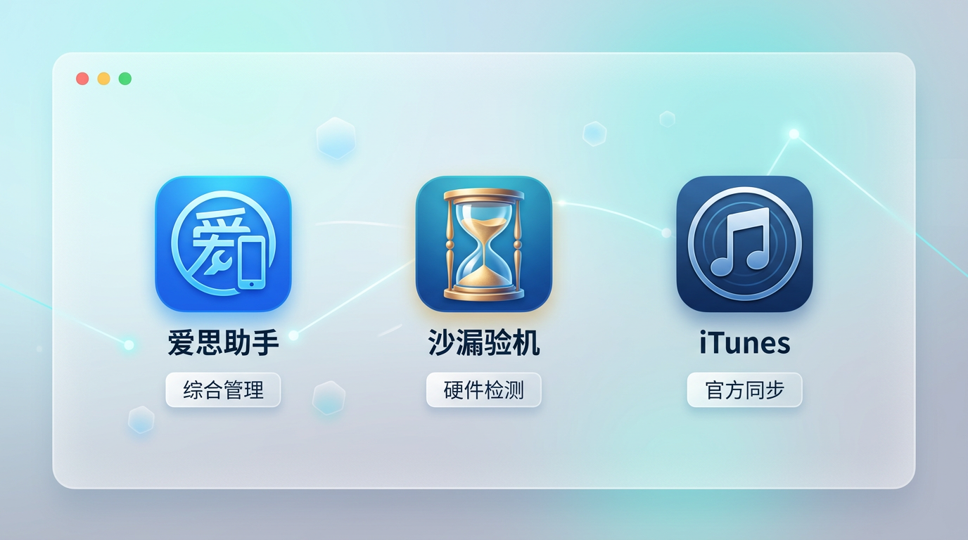 爱思助手、沙漏验机与iTunes三款工具定位对比示意图