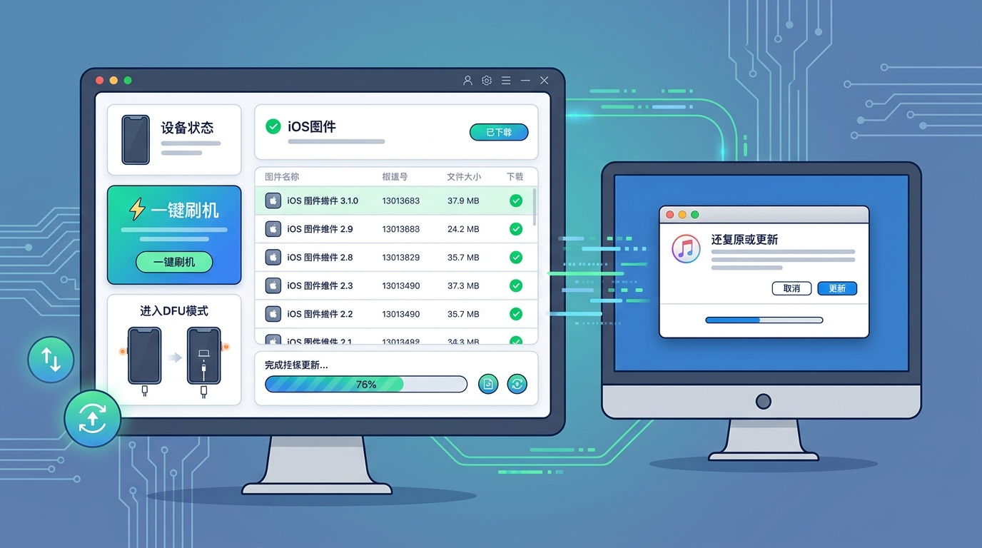 爱思助手一键刷机功能界面与iTunes恢复对比