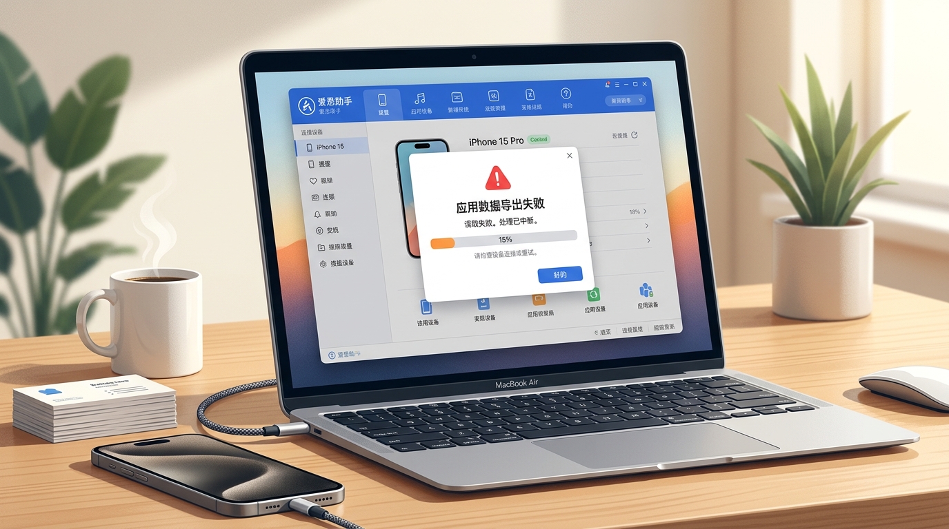 爱思下载导出应用数据时显示读取失败的错误提示截图
