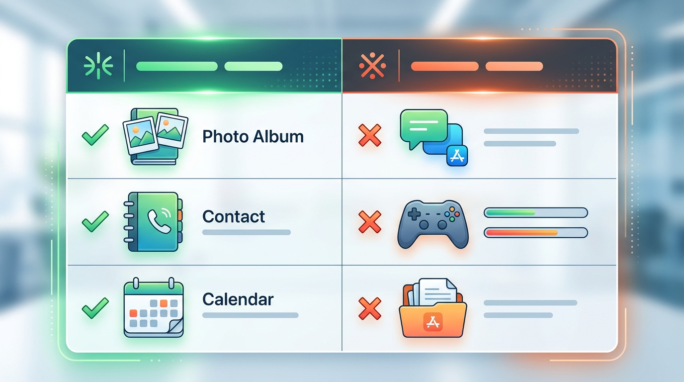 爱思下载助手可导出与不可导出的手机应用数据类型对比图