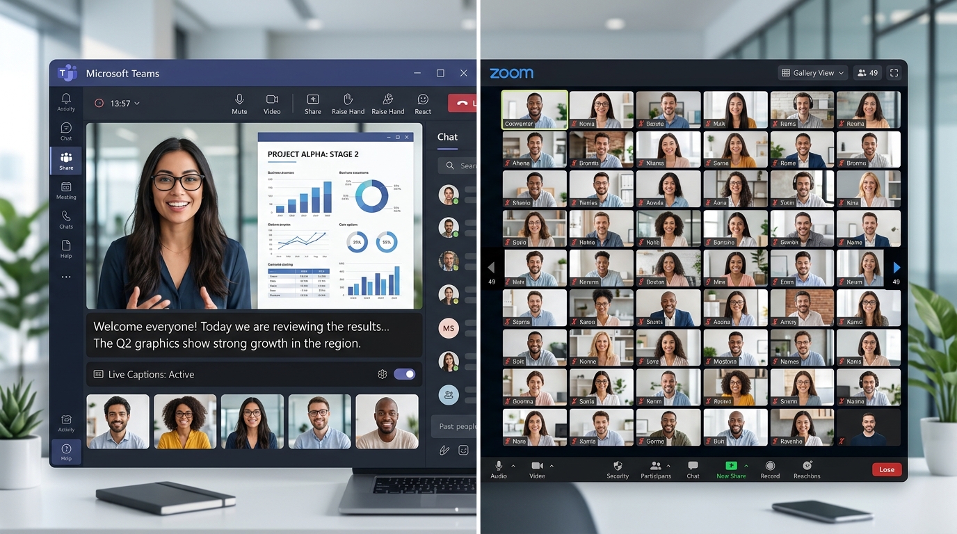 Teams与Zoom视频会议界面功能对比