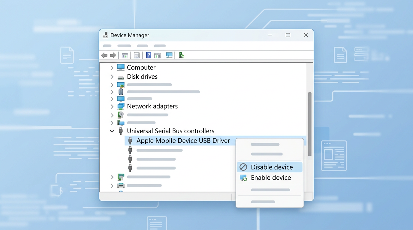 爱思助手连接失败时在设备管理器中重置Apple Mobile Device USB Driver的操作截图