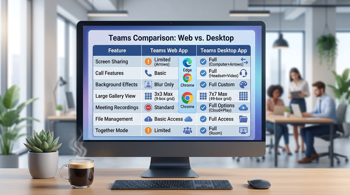 Teams 网页版与桌面版功能对比及推荐浏览器