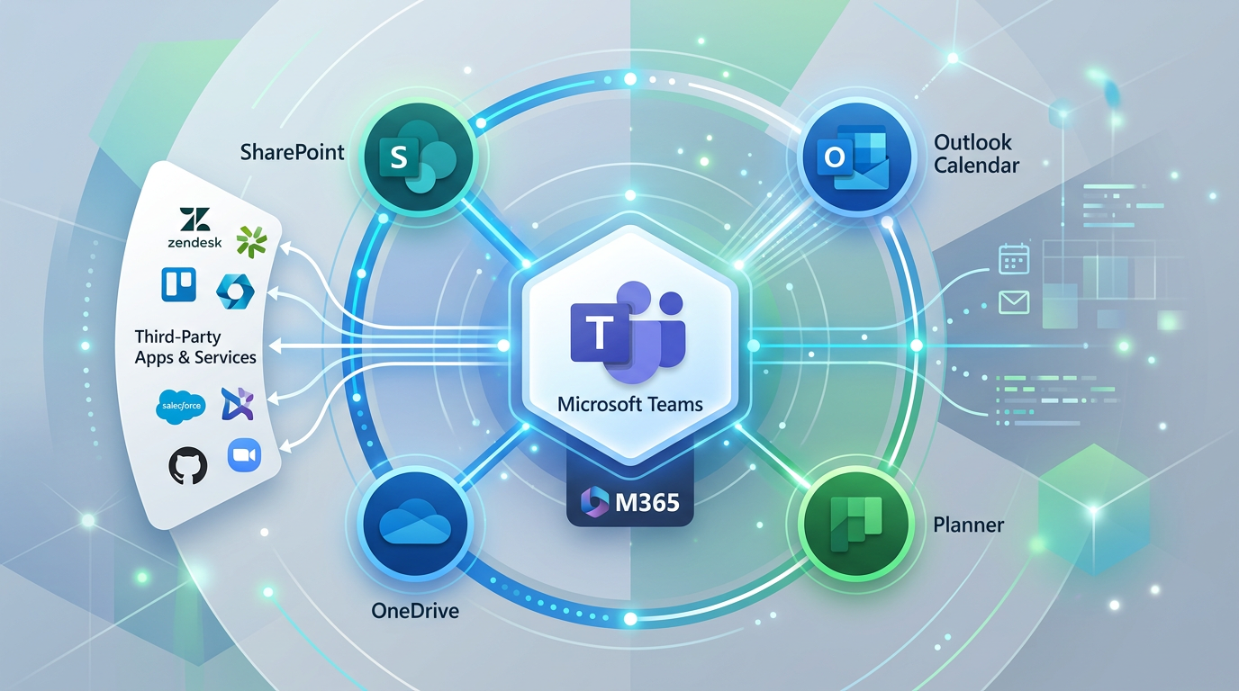 Microsoft Teams 在 Microsoft 365 生态中的核心定位示意图