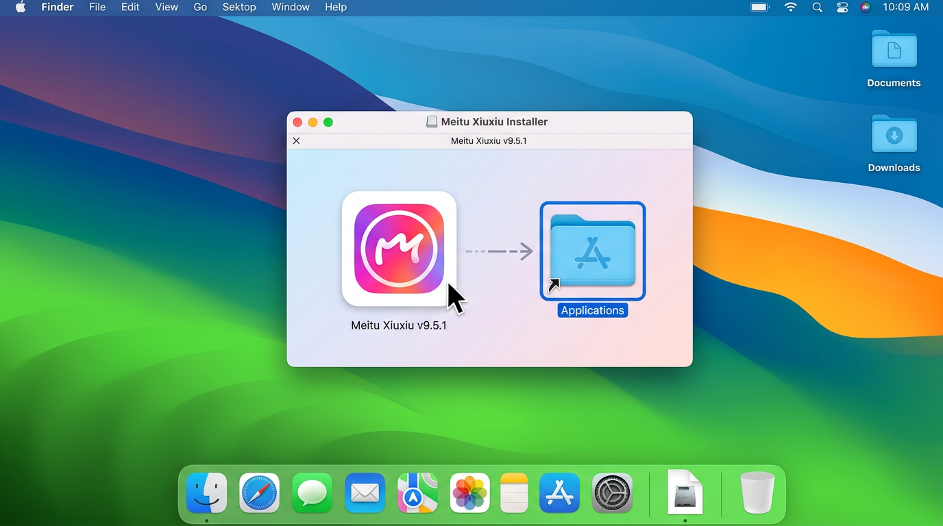 美图秀秀Mac版dmg安装拖拽到Applications文件夹的操作步骤