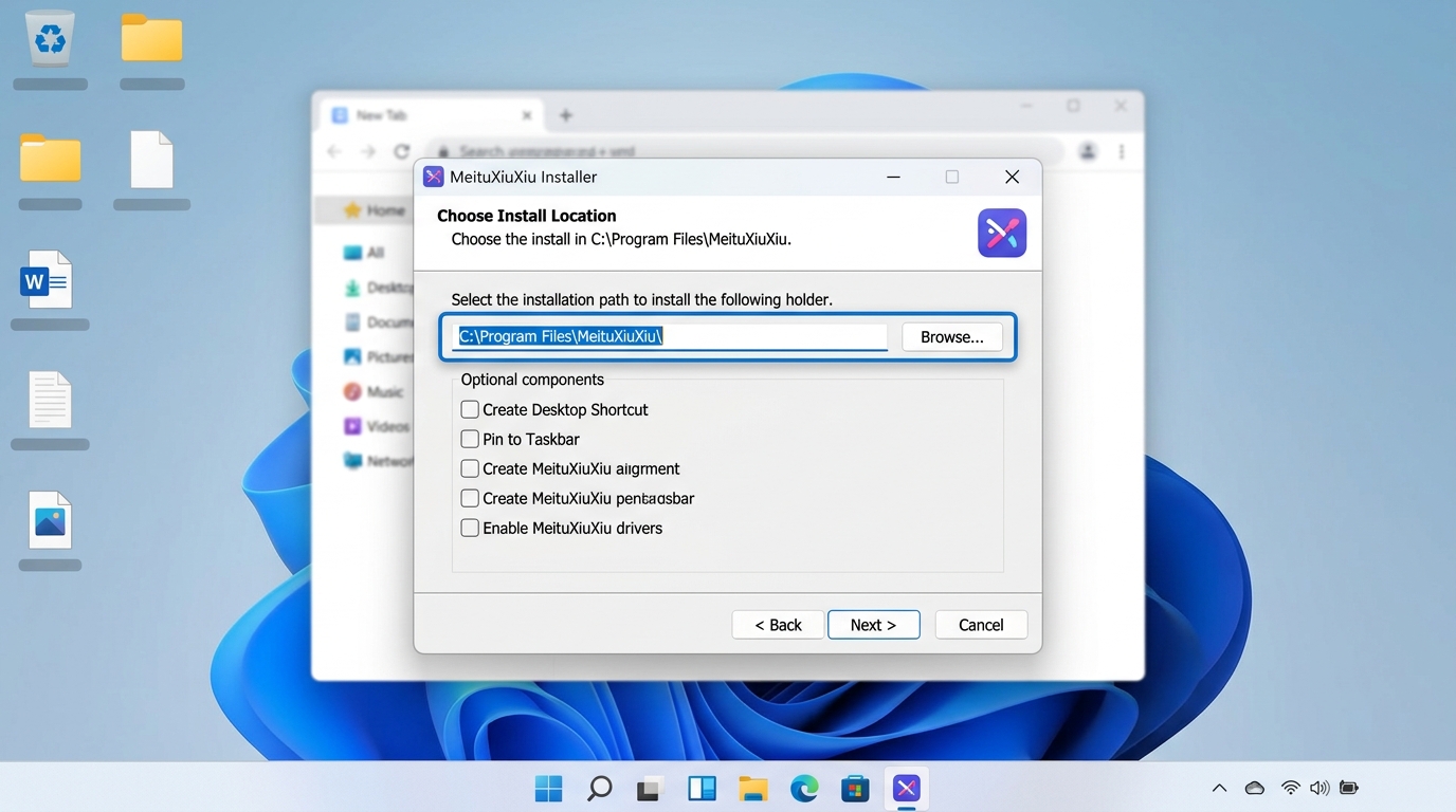 美图秀秀下载Windows安装向导自定义路径与组件勾选界面