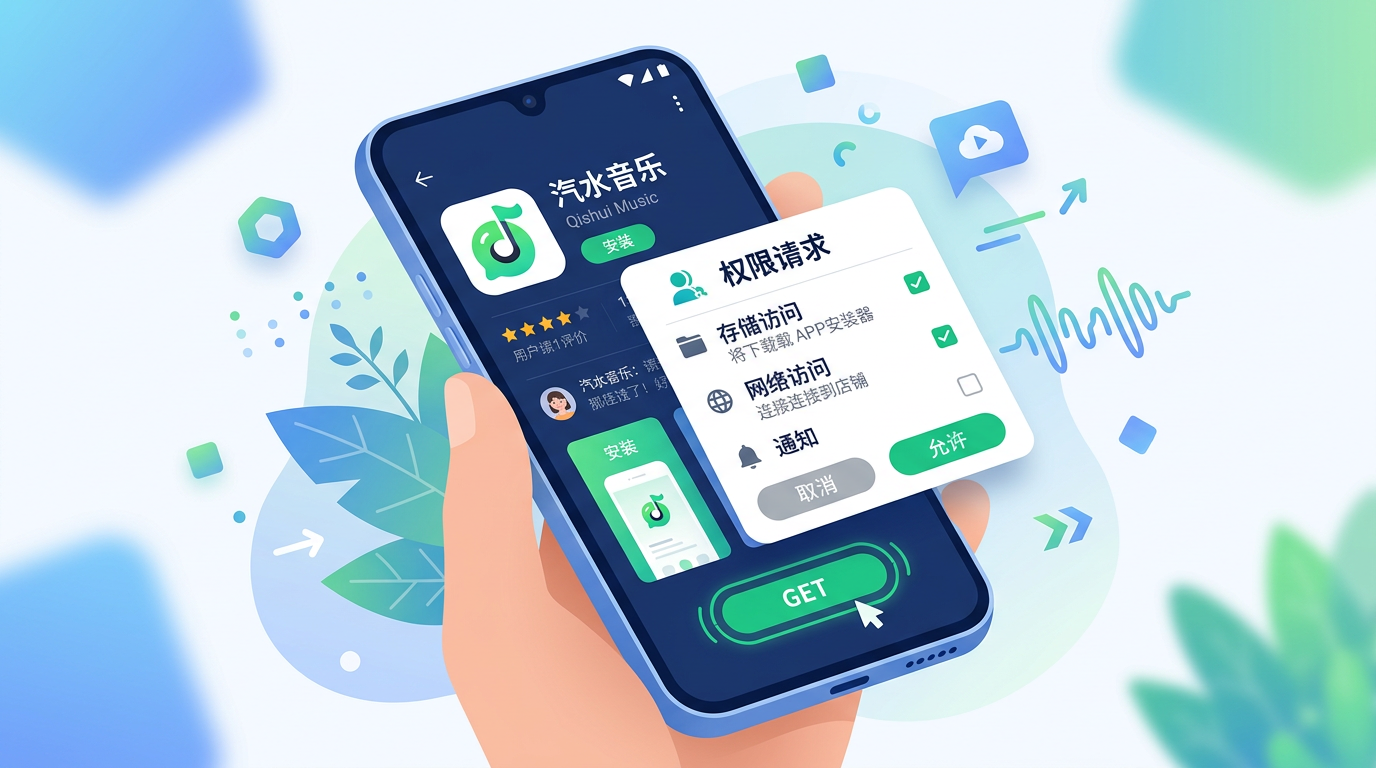 安卓手机汽水音乐下载安装步骤与权限授予界面