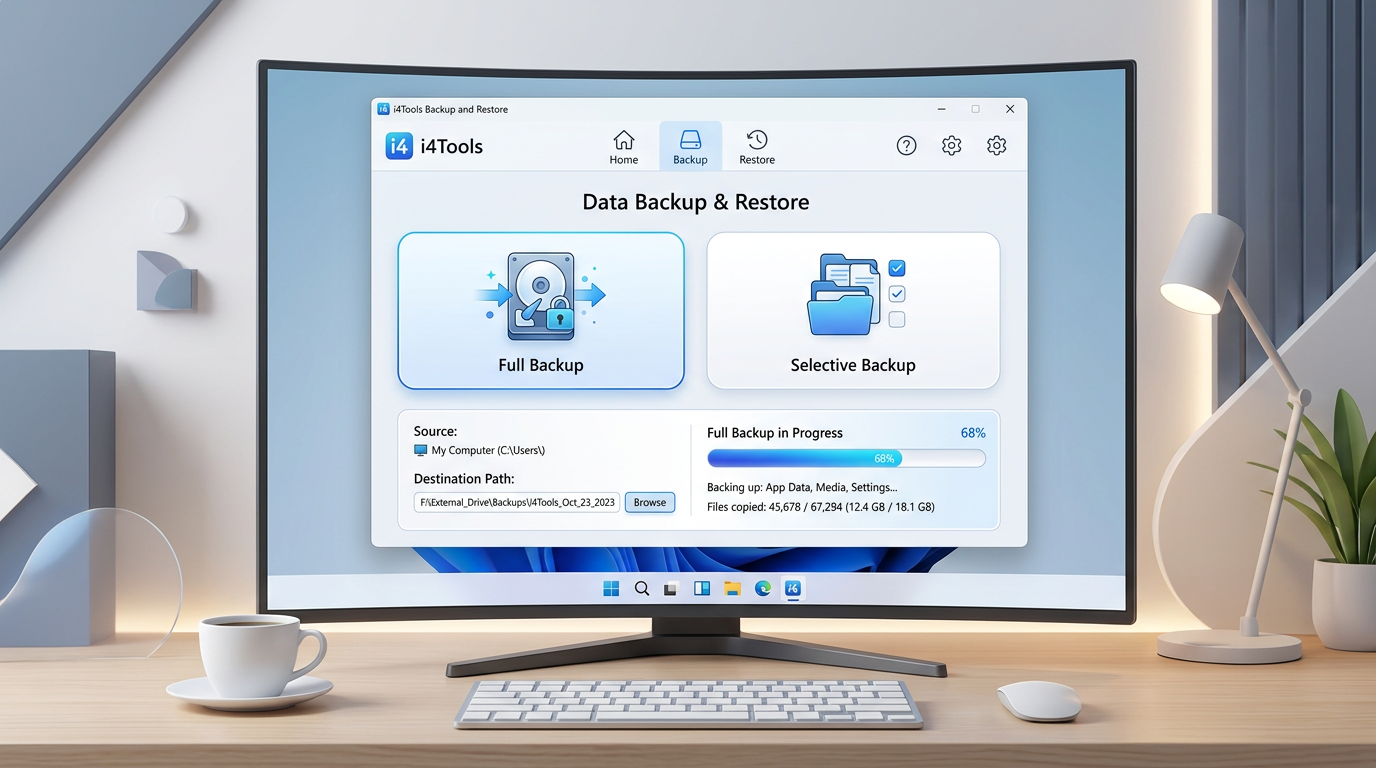 爱思助手全量备份与分类备份操作界面截图
