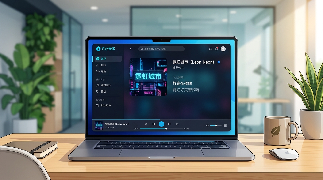 汽水音乐网页版在浏览器中的在线播放界面