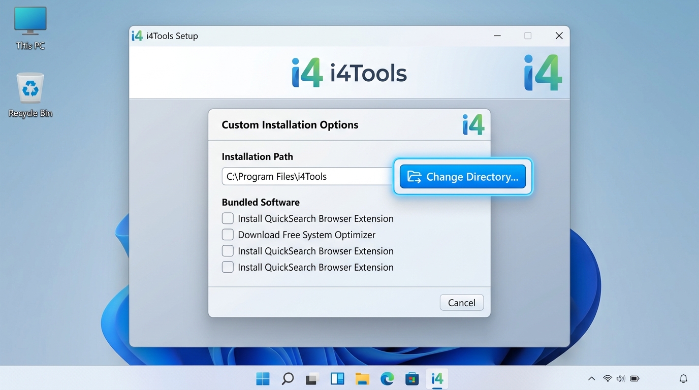 爱思助手下载安装过程中自定义安装路径和取消捆绑选项的Windows界面截图