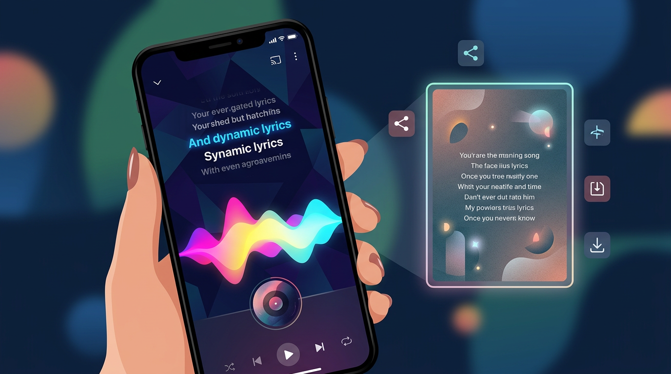 汽水音乐沉浸式听歌模式界面与歌词海报生成功能展示
