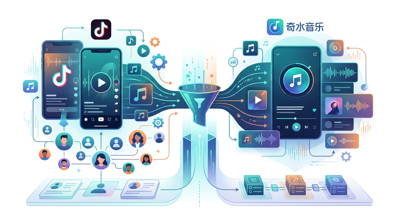 抖音生态与汽水音乐流量联动护城河示意图