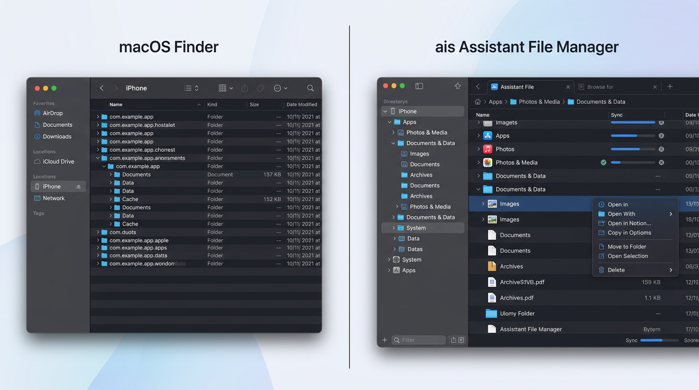 爱思助手与iTunes Finder文件管理功能对比界面