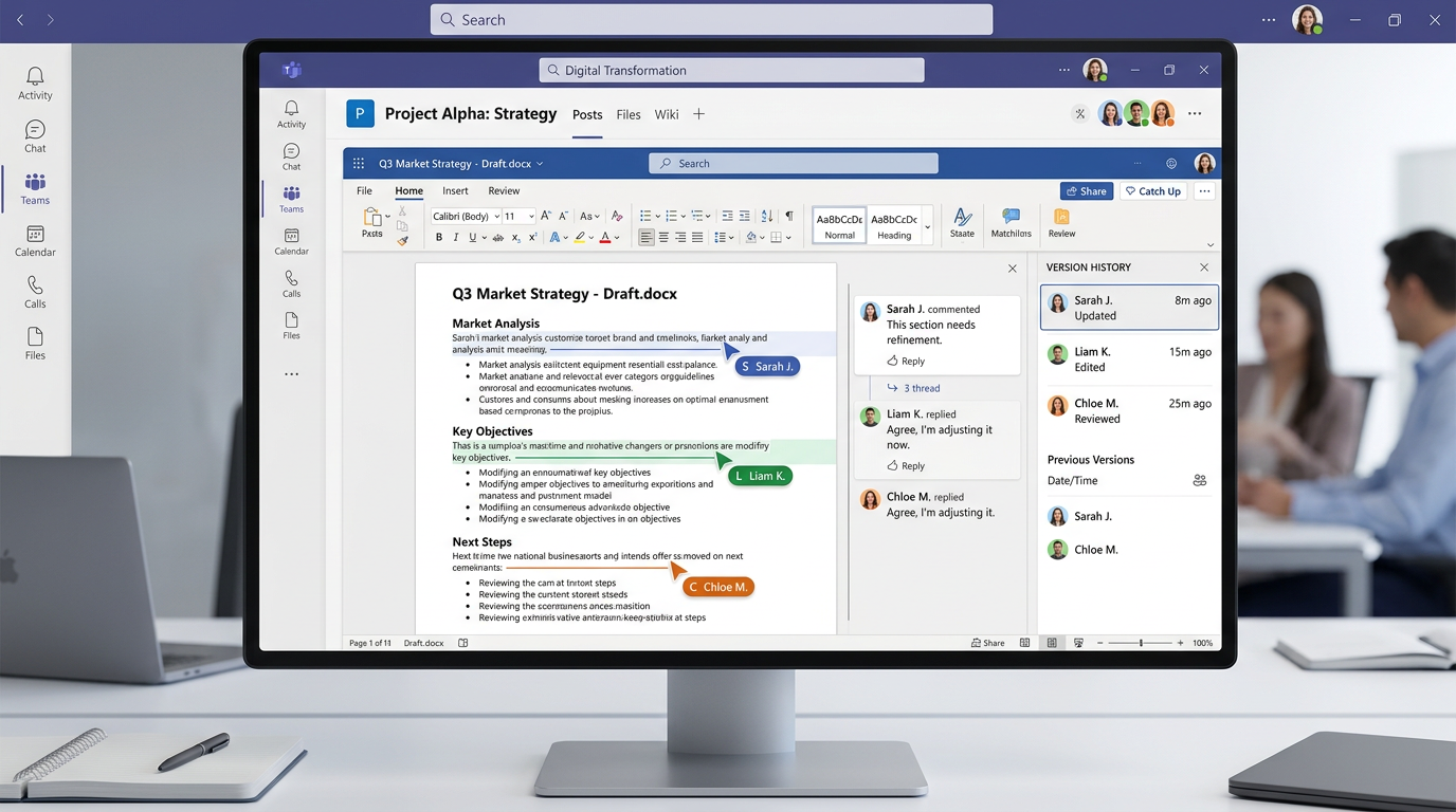 Teams与Microsoft 365文档实时协同编辑界面