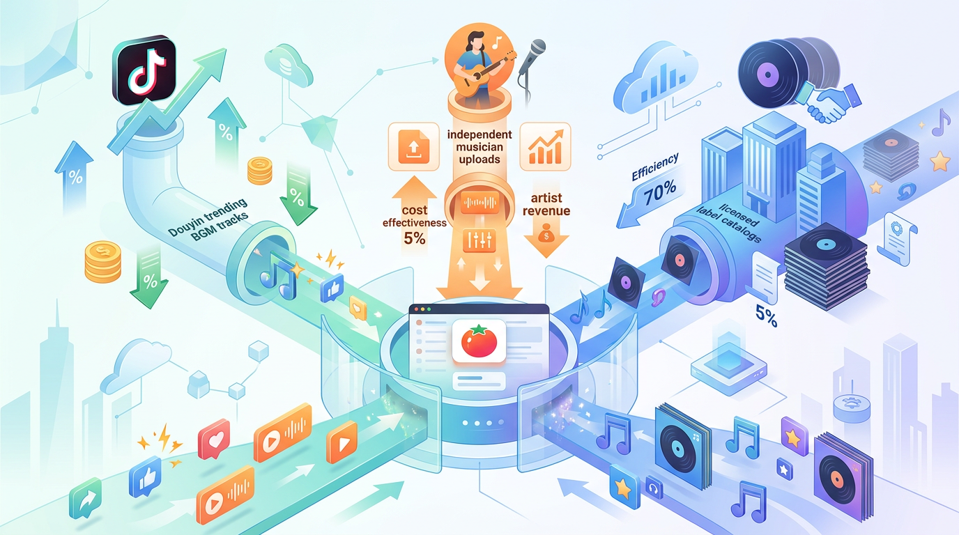 汽水音乐内容供给策略与版权布局三轨并行示意图