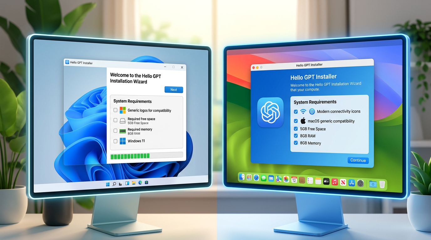 hello GPT 电脑版 Windows 与 Mac 安装界面对比