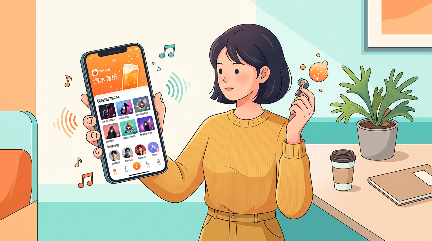 汽水音乐App界面展示热门抖音BGM推荐