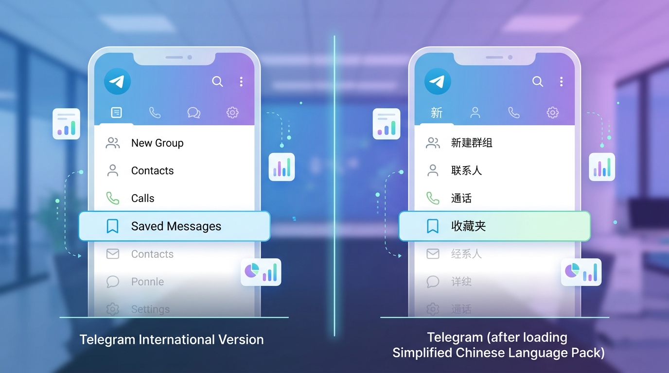 telegram中文语言包与国际版界面对比