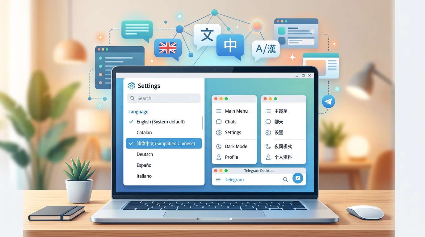 telegram中文语言包切换设置界面对比