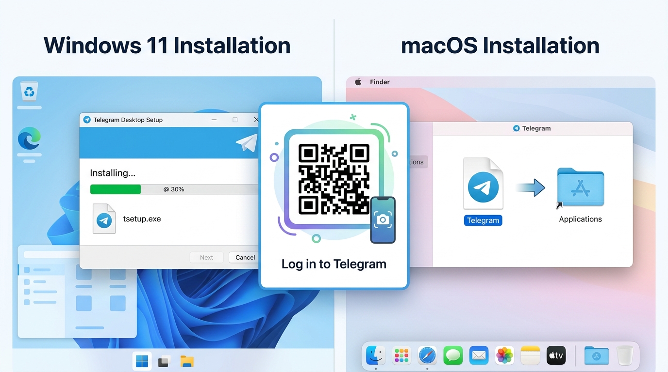 telegram中文桌面版Windows与Mac安装与扫码登录流程截图