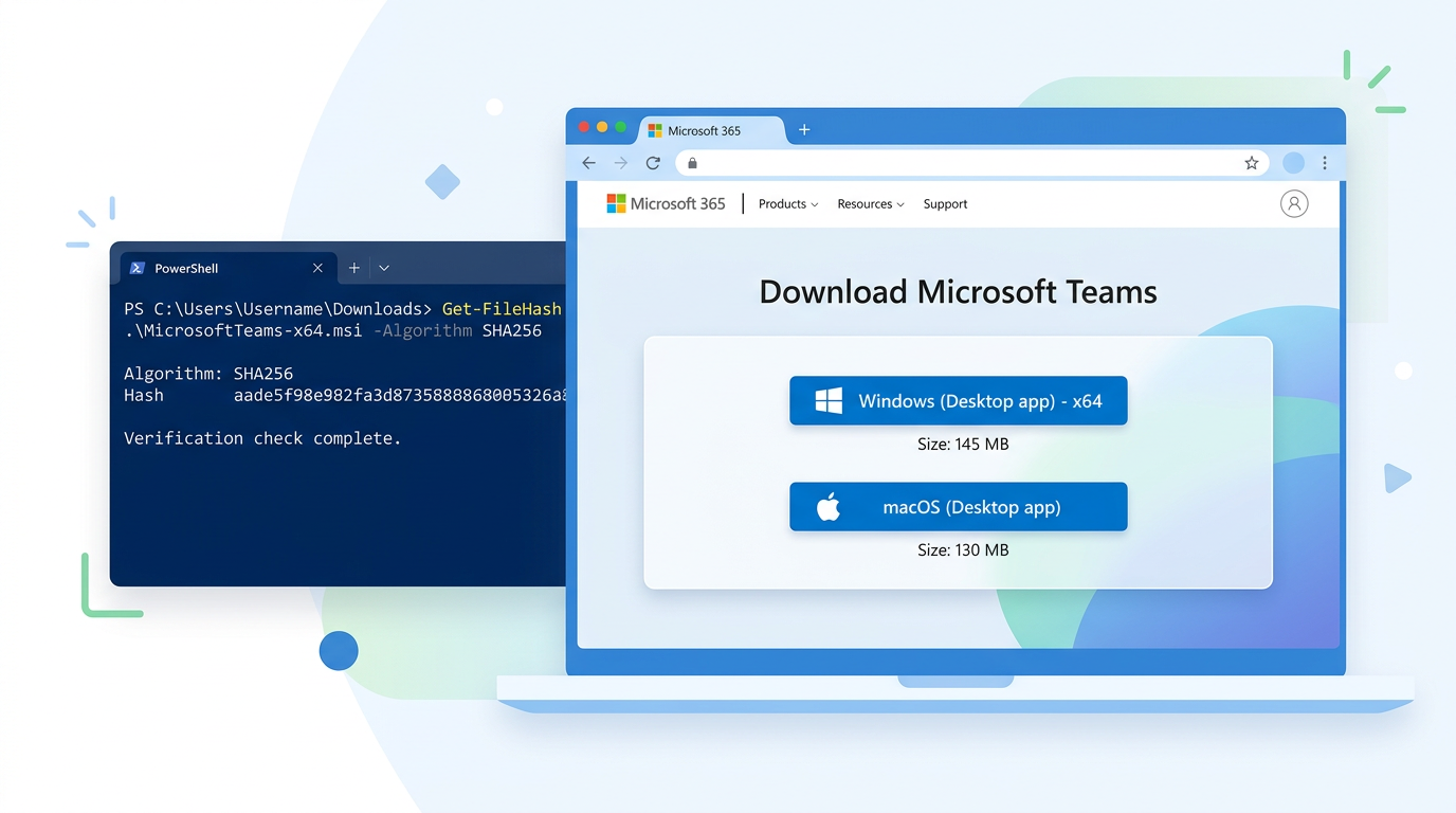 从Microsoft官网下载Teams电脑版安装包并校验哈希值