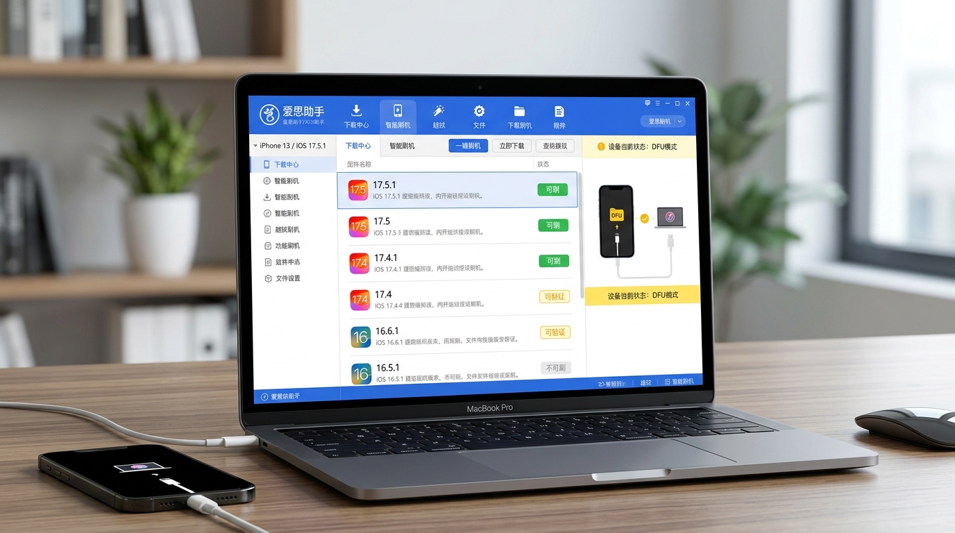 爱思助手刷机降级可刷可验证固件标签界面