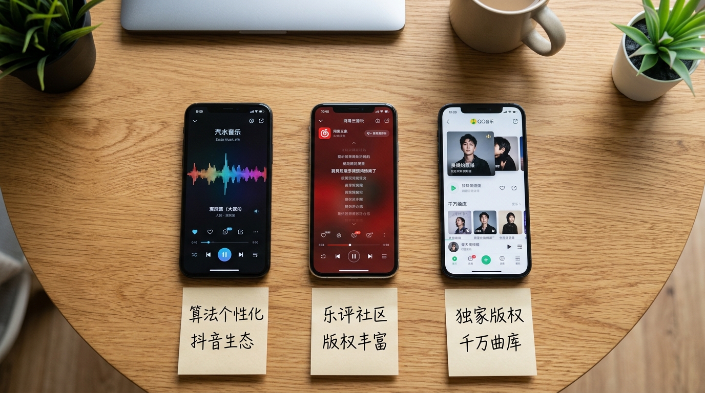 汽水音乐与网易云音乐QQ音乐三平台功能对比实测