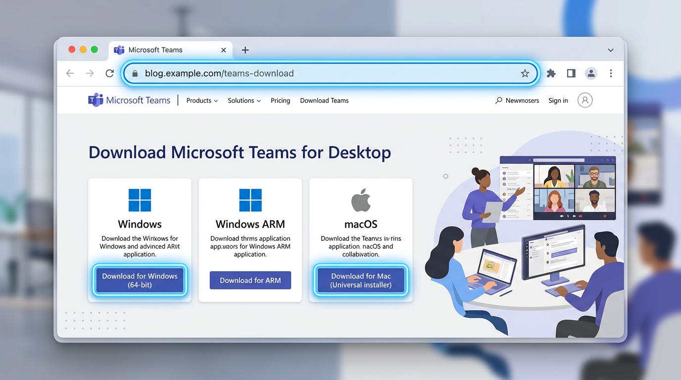 Teams电脑版官网下载页面Windows与Mac直链截图