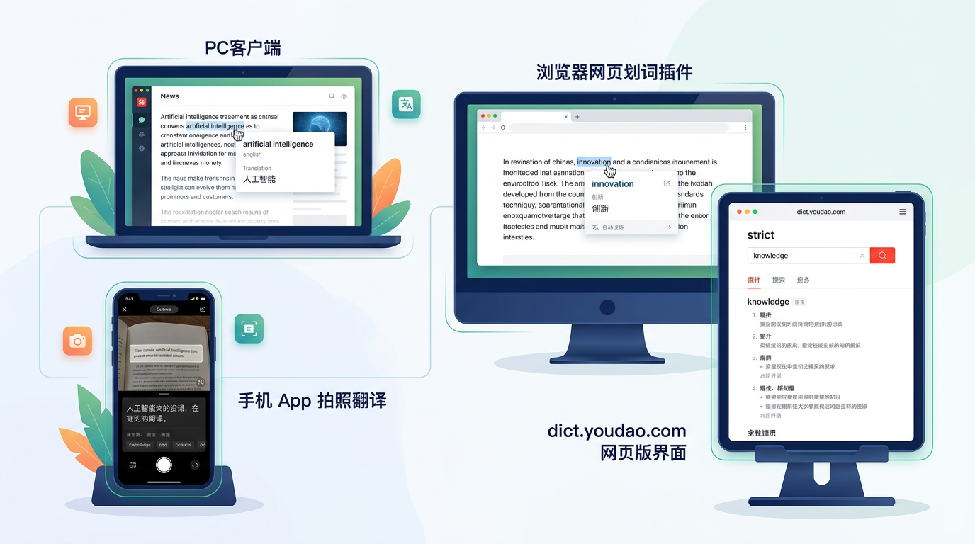 有道词典 PC 版 手机 App 网页版 浏览器插件四种形态官方下载对比