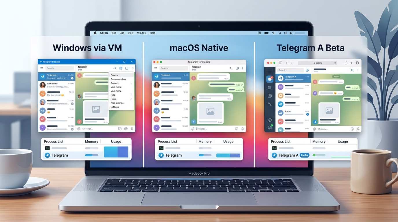 Telegram电脑版三大版本对比:Desktop、macOS原生、Telegram A界面与内存占用实测